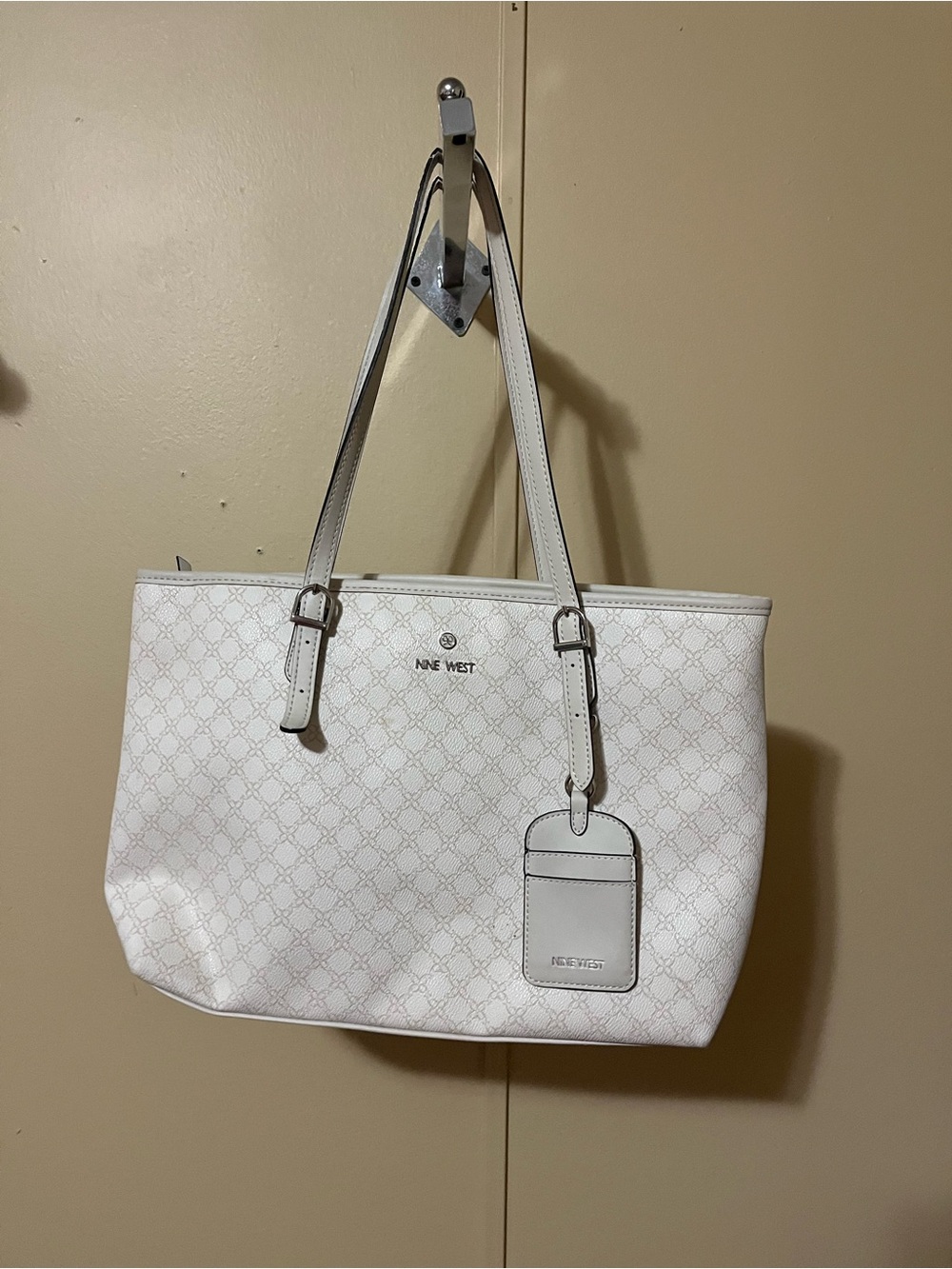 Nine West White Logo Print Tote with Luggage Tag